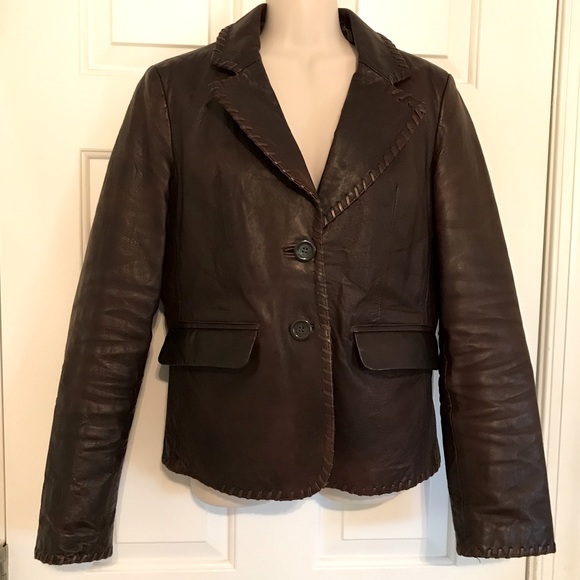 Chocolate brown genuine leather blazer style jacket - Picture 1 of 3
